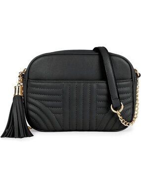 👜Women's Black Quilted Camera Bag Tassel Crossbody Bag Lightweight Shoulder Bag